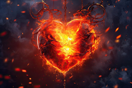 Broken Heart in Fire valentines Sadmess, Generative AIの素材