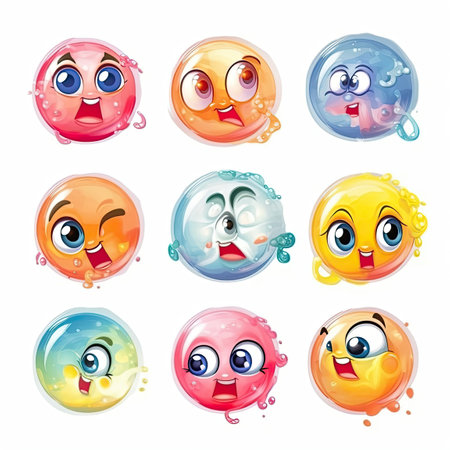 Cartoon characters with different expressions, Generative AIの素材