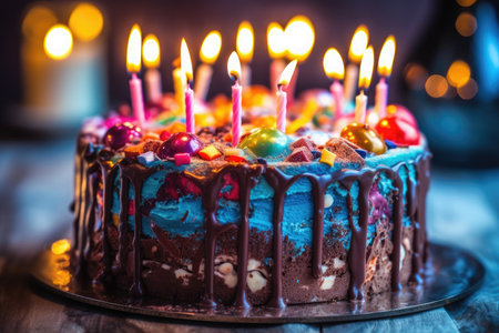 Chocholate Dripping Happy Birthday Cake, Generative AIの素材