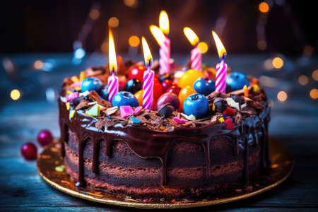 Chocholate Dripping Happy Birthday Cake, Generative AIの素材