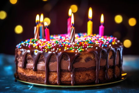 Chocholate Dripping Happy Birthday Cake, Generative AIの素材