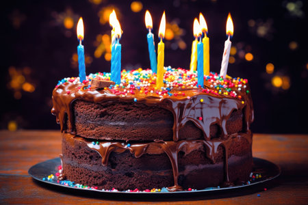 Chocholate Dripping Happy Birthday Cake, Generative AIの素材