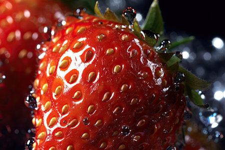 close up Strawberry with water droplets on it, Generative AIの素材