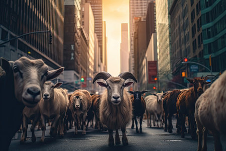 Closeup Retro wild Animals in City on Roads of NYC, Generative AIの素材