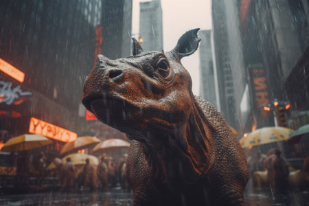 Closeup Retro wild Animals in City on Roads of NYC, Generative AIの素材