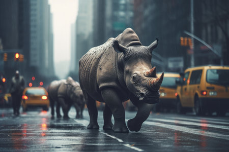 Closeup Retro wild Animals in City on Roads of NYC, Generative AIの素材