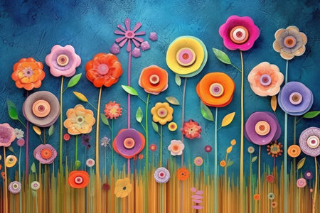 Colorful Spring Flowers Whimsical Wall Mockup, Generative AIの素材