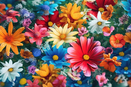 Colorful Spring Flowers Whimsical Wall Mockup, Generative AIの素材