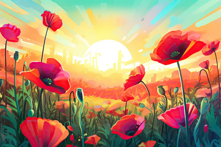 Colorful Spring Flowers Whimsical Wall Mockup, Generative AIの素材