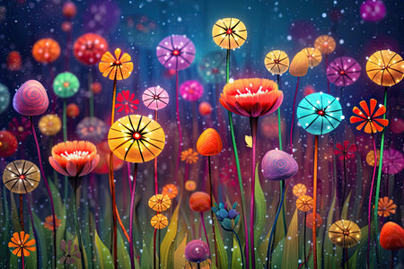 Colorful Spring Flowers Whimsical Wall Mockup, Generative AIの素材