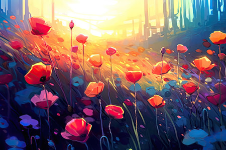 Colorful Spring Flowers Whimsical Wall Mockup, Generative AIの素材