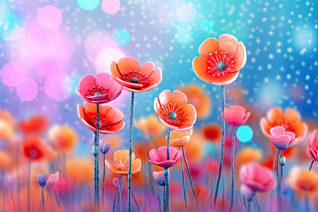 Colorful Spring Flowers Whimsical Wall Mockup, Generative AIの素材