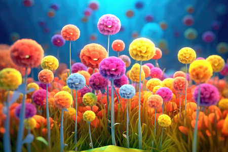 Colorful Spring Flowers Whimsical Wall Mockup, Generative AIの素材