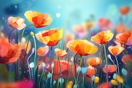 Colorful Spring Flowers Whimsical Wall Mockup, Generative AIの素材