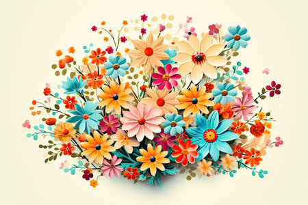Colorful Spring Flowers Whimsical Wall Mockup, Generative AIの素材