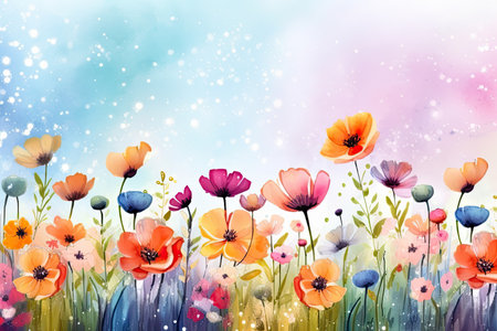 Colorful Spring Flowers Whimsical Wall Mockup, Generative AIの素材