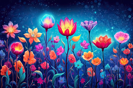 Colorful Spring Flowers Whimsical Wall Mockup, Generative AIの素材