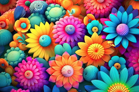 Colorful Spring Flowers Whimsical Wall Mockup, Generative AIの素材