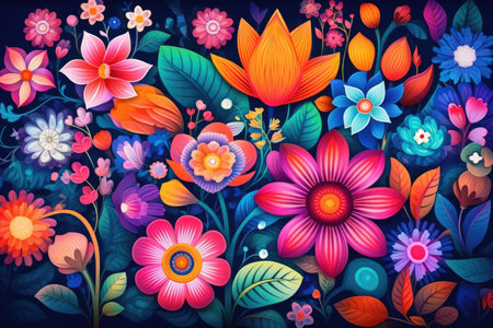 Colorful Spring Flowers Whimsical Wall Mockup, Generative AIの素材