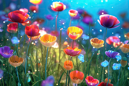 Colorful Spring Flowers Whimsical Wall Mockup, Generative AIの素材