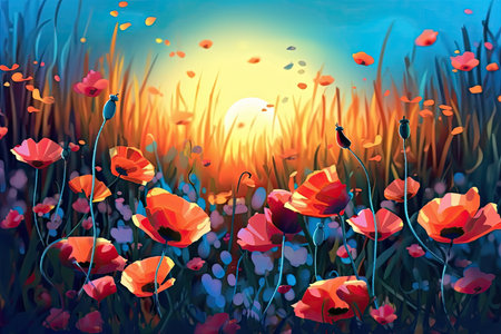 Colorful Spring Flowers Whimsical Wall Mockup, Generative AIの素材