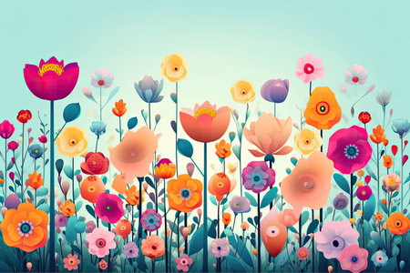 Colorful Spring Flowers Whimsical Wall Mockup, Generative AIの素材