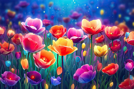 Colorful Spring Flowers Whimsical Wall Mockup, Generative AIの素材