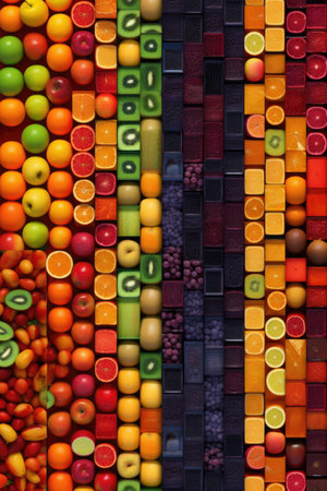 Creative flat lay composition of various fruits, Generative AIの素材