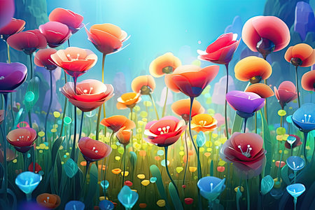 Colorful Spring Flowers Whimsical Wall Mockup, Generative AIの素材