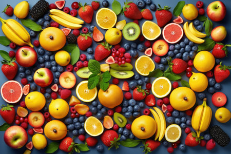 Creative flat lay composition of various fruits, Generative AIの素材