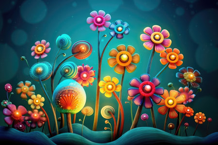 Colorful Spring Flowers Whimsical Wall Mockup, Generative AIの素材