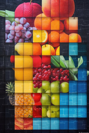 Creative flat lay composition of various fruits, Generative AIの素材