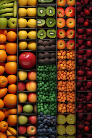 Creative flat lay composition of various fruits, Generative AIの素材