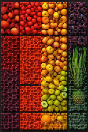 Creative flat lay composition of various fruits, Generative AIの素材