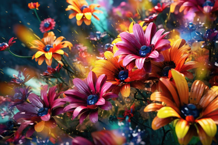 Colorful Spring Flowers Whimsical Wall Mockup, Generative AIの素材
