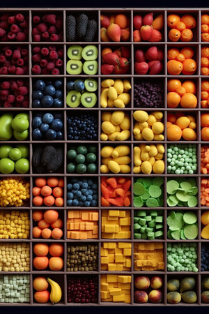 Creative flat lay composition of various fruits, Generative AIの素材