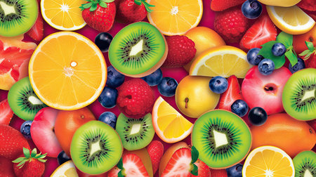 Creative flat lay composition of various fruits, Generative AIの素材