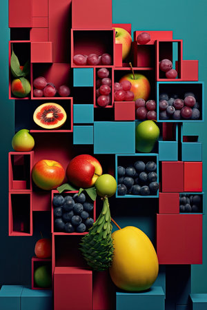 Creative flat lay composition of various fruits, Generative AIの素材