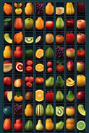 Creative flat lay composition of various fruits, Generative AIの素材