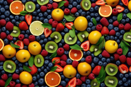 Creative flat lay composition of various fruits, Generative AIの素材
