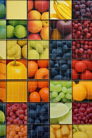 Creative flat lay composition of various fruits, Generative AIの素材