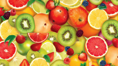 Creative flat lay composition of various fruits, Generative AIの素材