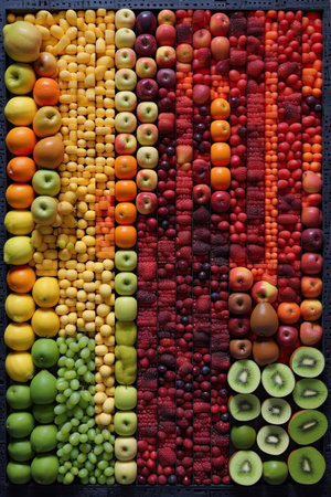 Creative flat lay composition of various fruits, Generative AIの素材