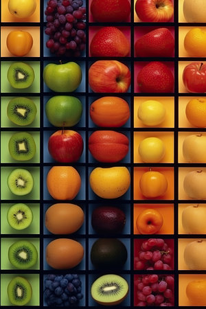 Creative flat lay composition of various fruits, Generative AIの素材