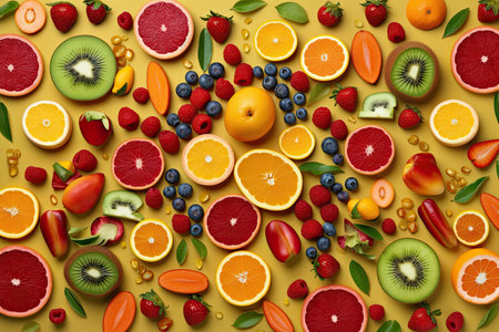 Creative flat lay composition of various fruits, Generative AIの素材