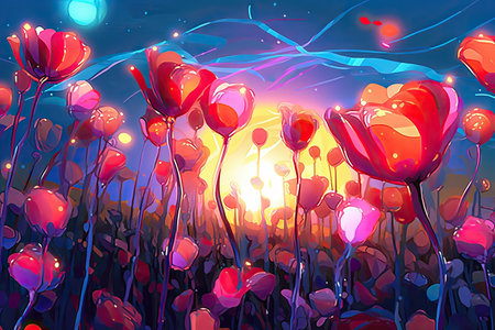 Colorful Spring Flowers Whimsical Wall Mockup, Generative AIの素材
