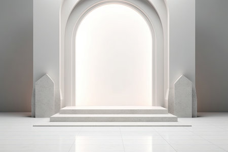 White marble podium in empty room. Mock up, 3D Renderingの素材