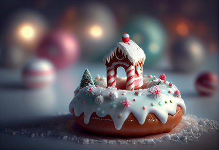 Donut covered looks like a mini winter wonderland of christmas, Generative AIの素材