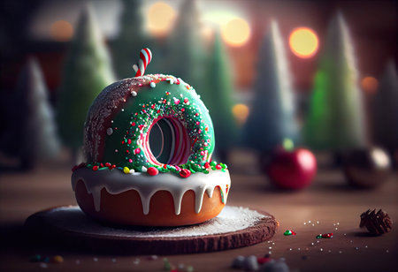 Donut covered looks like a mini winter wonderland of christmas, Generative AIの素材