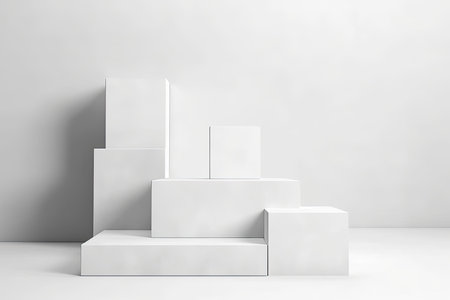 Abstract minimal scene with podiums on white background. 3d renderの素材